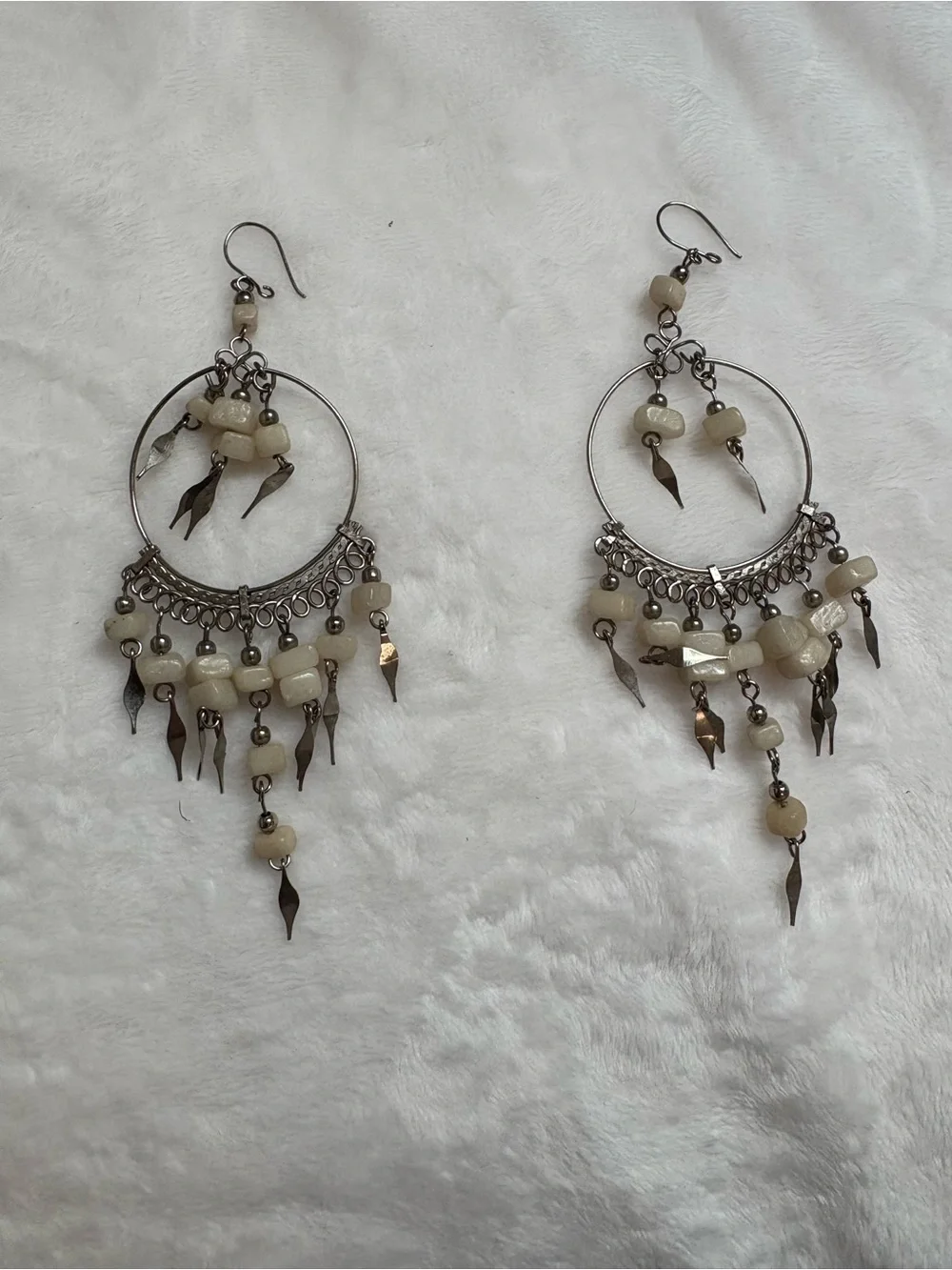 Boho Chandelier Dangle Earrings in Ivory Bead